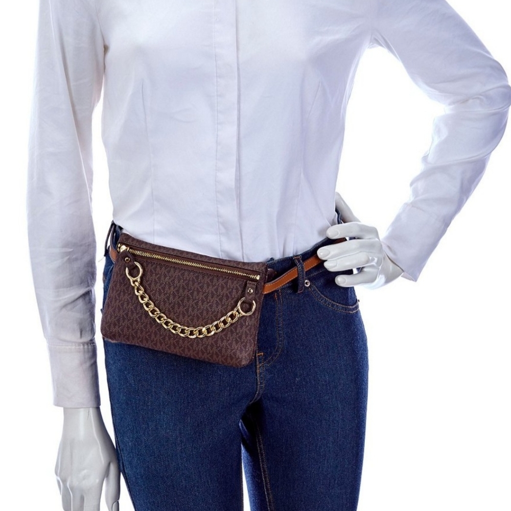 Michael Kors Signature Logo Pull Chain Belt Bag - Brown